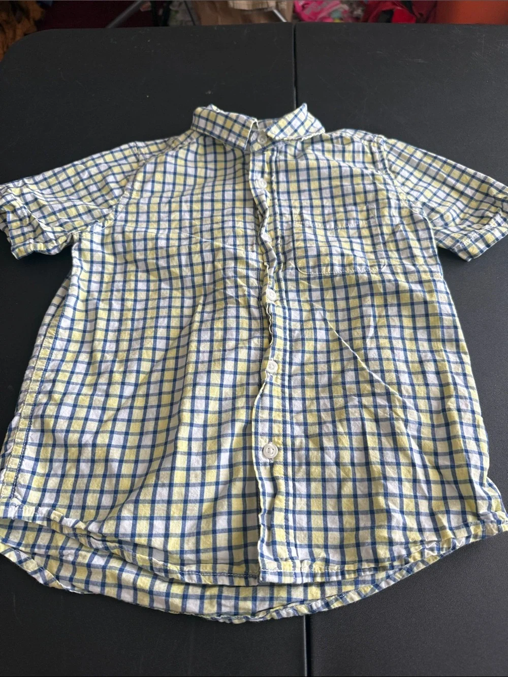 Place Boys Yellow and Blue Plaid Short-Sleeve Button-Down Shirt